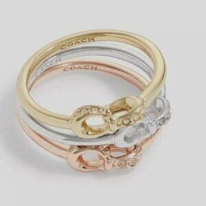 COACH Ring 7 Signature logo Pave Crystals Ring Set Set of 3 Stackables Interlock